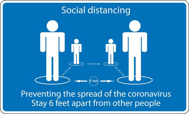 Icona concetto di persone Distanziamento sociale soggiorno 6 piedi di distanza dalle altre persone, le pratiche messe in atto per far rispettare la distanza sociale, illustrazione vettoriale
  - Vettoriali, immagini