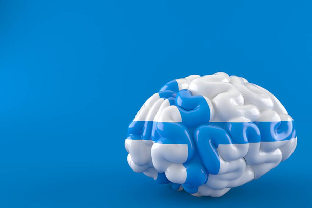 Brain with finnish flag isolated on blue background. 3d illustration - Photo, Image