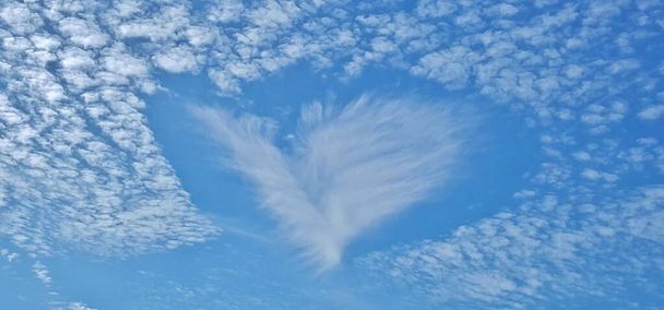 Patrón de nubes cirrocumulus en forma de corazón sobre Houston, TX. Fallstreak Hole, o Hole Punch cloud son los nombres comunes para estas formaciones, y algunos son causados por aviones
. - Foto, imagen