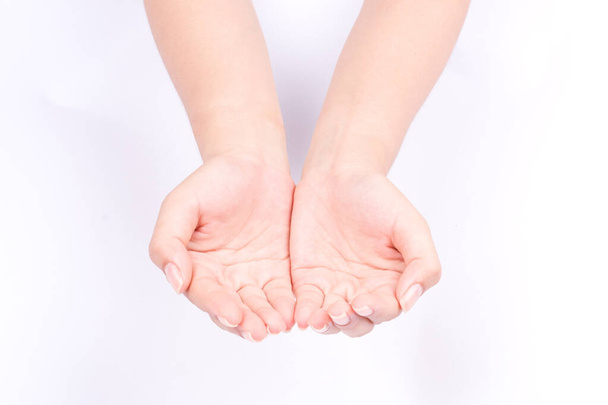 finger hand symbols isolated concept join two cupped hands and open hands hopefully on white background - Photo, Image