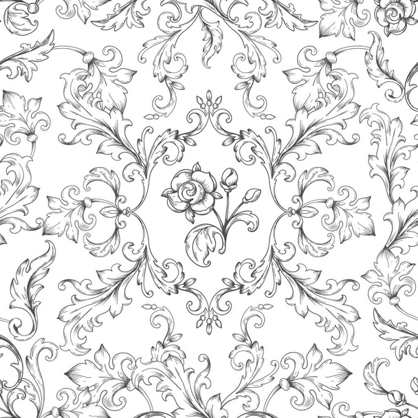 Ornement baroque. Eléments de bordure florale décoratifs avec des feuilles gravées, texture victorienne sans couture vintage. Papier peint vectoriel héraldique
 - Vecteur, image