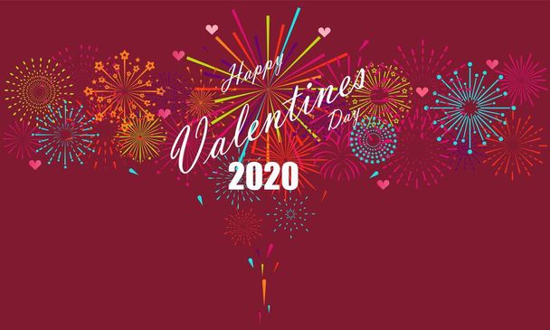 Firework happy new year festive background, Valentine's day 2020 hearts. on Firework background  vector design - Vector, Image