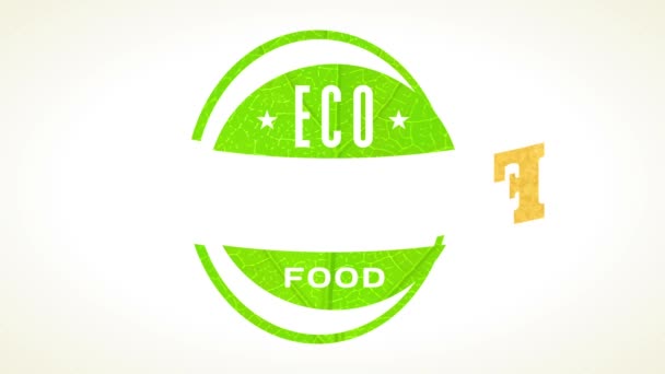 Bewegung der Elemente Bildung eines umweltfreundlichen Lebensmittelsymbols für Biobauern Einzelhandelsunternehmen mit grünen Blättern und recycelten Papierelementen - Filmmaterial, Video