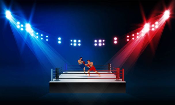 Boxeador noqueando en la arena del anillo de boxeo y proyectores diseño de vectores
. - Vector, Imagen