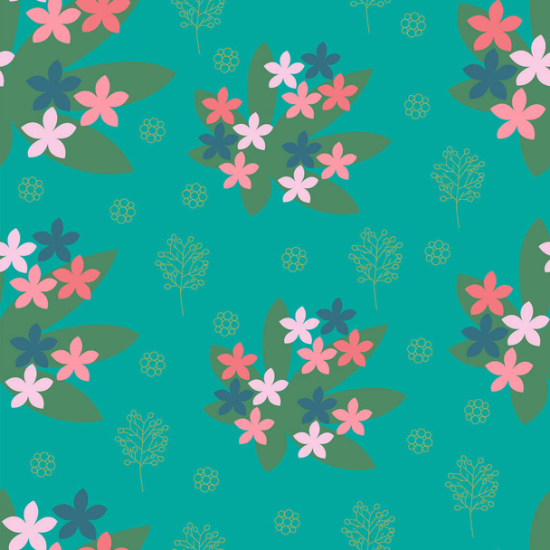 緑の背景に花とシームレスなパターン - ベクター画像