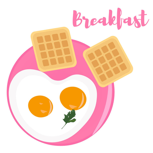 Яичница на завтрак и бельгийские вафли
 - Вектор,изображение