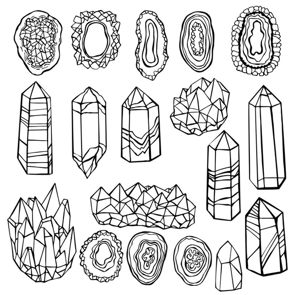Minéraux et cristaux dessinés à la main. Illustration de croquis vectoriels
. - Vecteur, image
