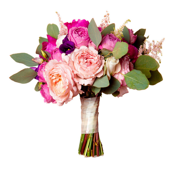 свадебный букет с розовым кустом и пионом
 - Фото, изображение