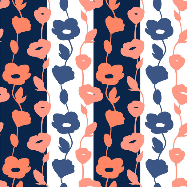 nahtloses Muster mit Silhouetten einer linearen lockigen Blüten. Modernes Design für Kleidung, Verpackung, Papier, Einband, Stoff, Inneneinrichtung - Vektor, Bild