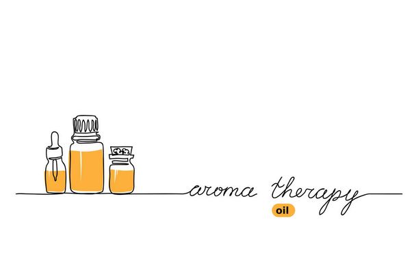 Aromatherapie-Ölflaschen Set vorhanden. Aromaölvektor einfacher Hintergrund in einer durchgehenden Linienzeichnung - Vektor, Bild