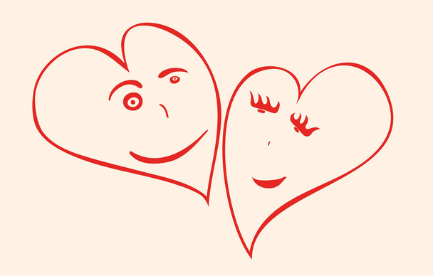 Vector drawing of a pair of hearts with a loving facial expression. heartwarming feelings - Vektor, kép