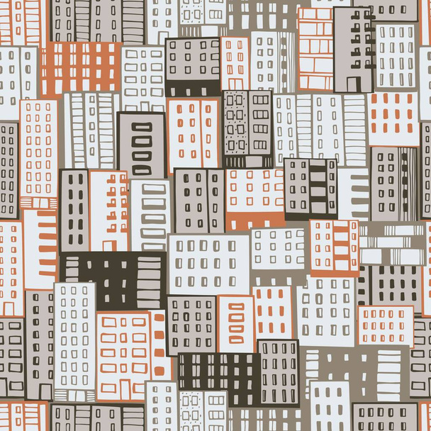  Hand drawn apartment houses. Vector  seamless pattern. - Vector, Image
