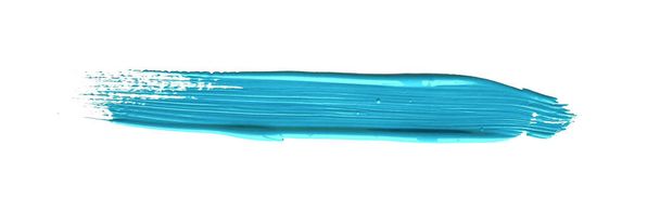 Pincelada azul-turquesa pincelada sobre fundo isolado, textura de aquarela de lona - Foto, Imagem