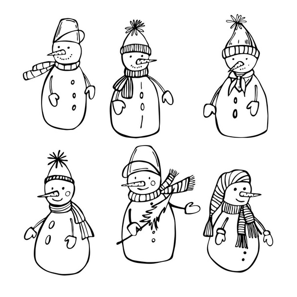 Hand drawn snowmen. Vector sketch illustration - Vector, Image