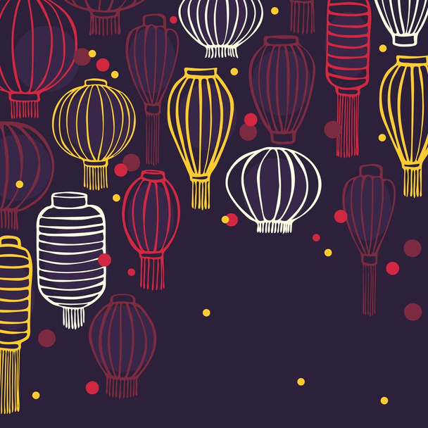 Asian street and chinese holiday lanterns. Vector background - Vector, Image