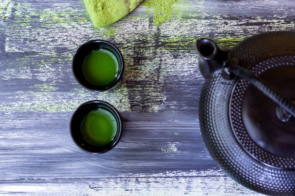 Green tea matcha and tea powder for people health - Foto, afbeelding