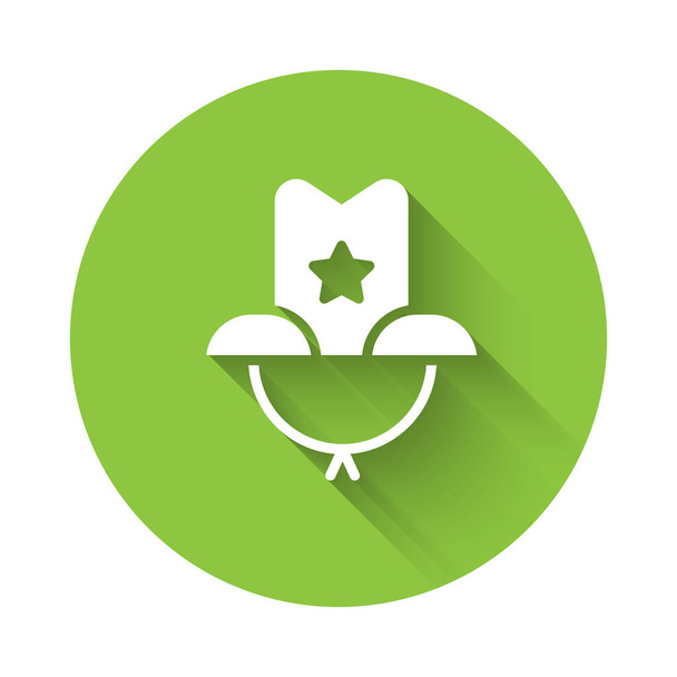 White Western cowboy hat icon isolated with long shadow. Green circle button. Vector Illustration - Vector, Image