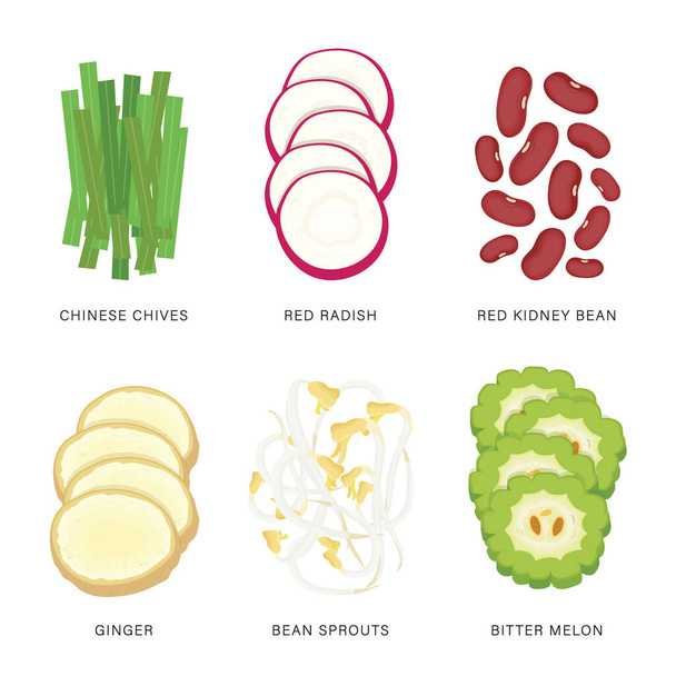 Conjunto de rebanadas de verduras. Alimentos orgánicos y saludables elemento aislado Vector ilustración
. - Vector, Imagen