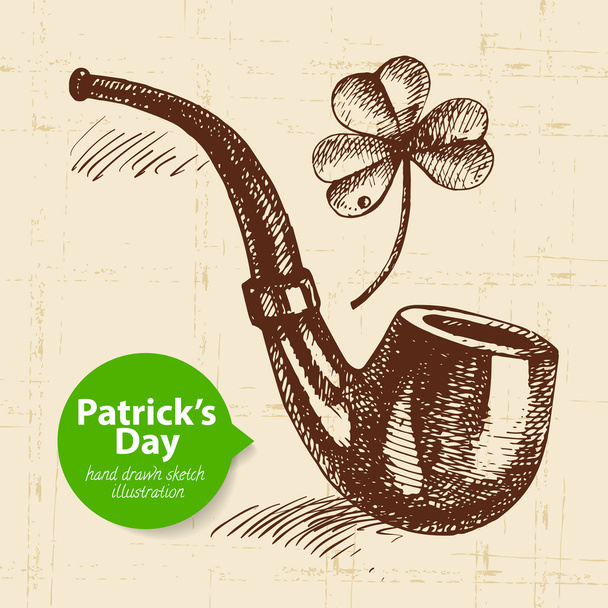 St. Patrick's Day background with hand drawn sketch illustration and bubble banner - Vektor, obrázek