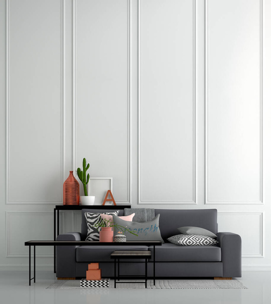 A acolhedora sala de estar design de interiores e clássico fundo padrão de parede
  - Foto, Imagem