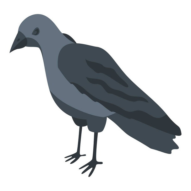 Black crow icon, isometric style - Vetor, Imagem