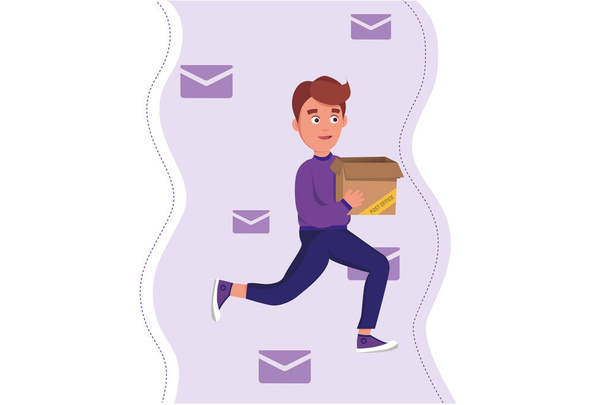 Doručení balíků z poštovního úřadu - doručovatel, dopis, spokojený chlapík převzal balík z poštovního úřadu - Vektor, obrázek
