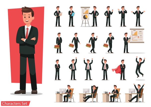 Set of Businessman character design. - Vector, Image