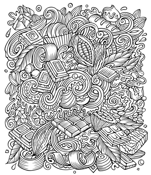 Chocolate hand drawn raster doodles illustration. Choco poster design - Photo, Image