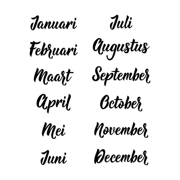 Letteratura. Traduzione dall'olandese: - gennaio, febbraio, marzo, aprile, maggio, giugno, luglio, agosto, settembre ottobre novembre dicembre Nomi dei mesi Parole di calligrafia per calendari e organizzatori
 - Vettoriali, immagini
