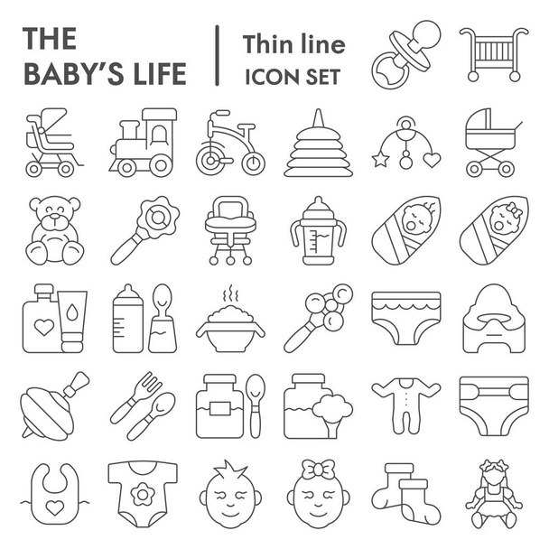 Baby s life thin line icon set, newborn symbols collection, vector sketches, logo illustrations, kid signs linear pictograms package isolated on white background, eps 10. - Vector, Image
