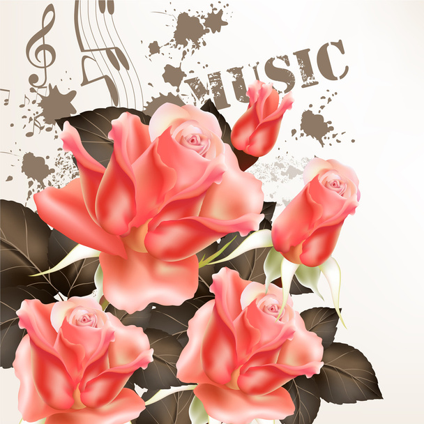 Beautiful floral background with butterflies and roses - Vector, Imagen