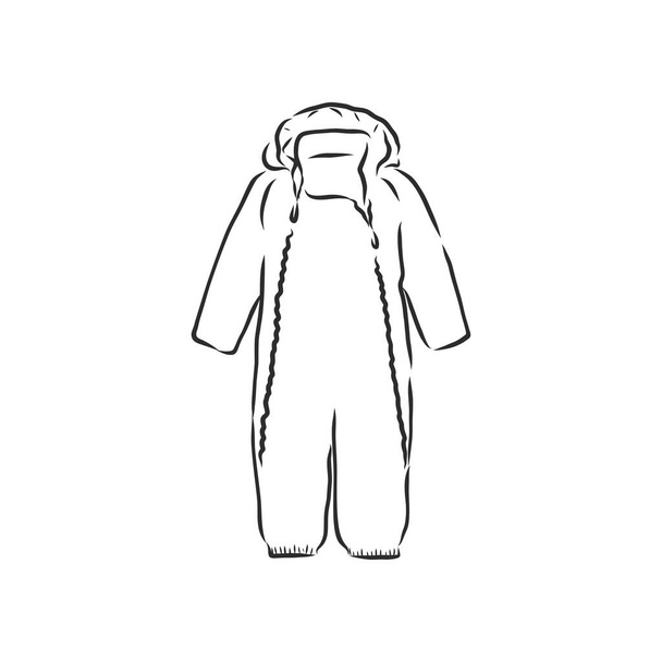 Παιδική φόρμα με κουκούλα. Σκίτσο. παιδιά χειμώνα jumpsuit διανυσματική απεικόνιση - Διάνυσμα, εικόνα