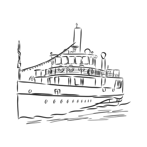 barco, barco de vapor, barco de vapor, esbozo de estilo garabato ilustración dibujado a mano vector
 - Vector, Imagen