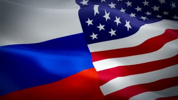 Amerikai és orosz zászló hullámzó videó szélben Full HD. Amerikai vs orosz zászló integető videó letöltés. USA Oroszország Flag Looping Closeup 1080p Full HD 1920X1080 videó. USA Orosz országok zászló Full HD - Felvétel, videó