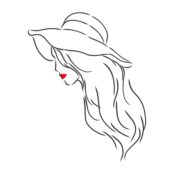 Egy gyönyörű nő sziluettje elegáns kalapban. Vektor - Vektor, kép
