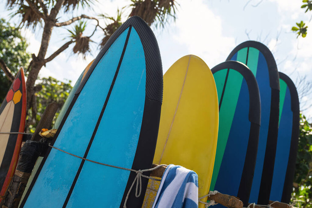 Stack of different surfboard for a rental on the tropical beach - Fotografie, Obrázek
