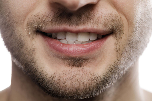 Closeup of male mouth. Healthy smile. - Foto, Imagem