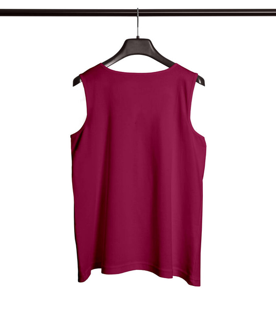 You can make your logo design more beautiful with this Back View Men Tank Top Mock Up With Hanger In Dark Sangria Color. - Photo, Image
