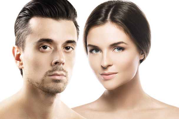 Man and woman with perfect skin on white background - Φωτογραφία, εικόνα