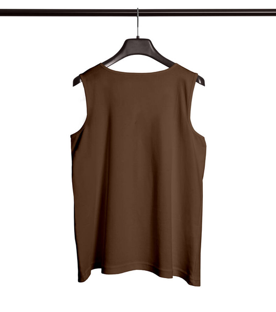 You can make your logo design more beautiful with this Back View Men Tank Top Mock Up With Hanger In Royal Brown Color. - Photo, Image