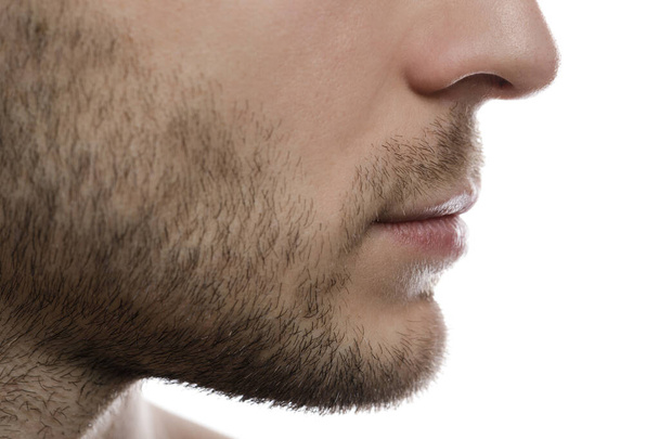 Close-up of male chin, bristle and lips. - Valokuva, kuva