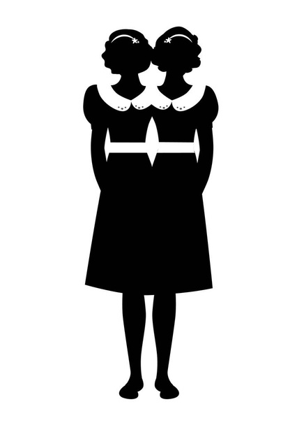 Silhouette de sœurs siamois vêtues à l'ancienne, isolées sur fond blanc
 - Vecteur, image
