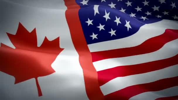 United States and Canada flag Closeup 1080p Full HD 1920X1080 footage video waving in wind. 3d United States vs Canadian flag waving. Sign of USA Canada seamless loop animation. United States flag HD Background 1080p - Footage, Video