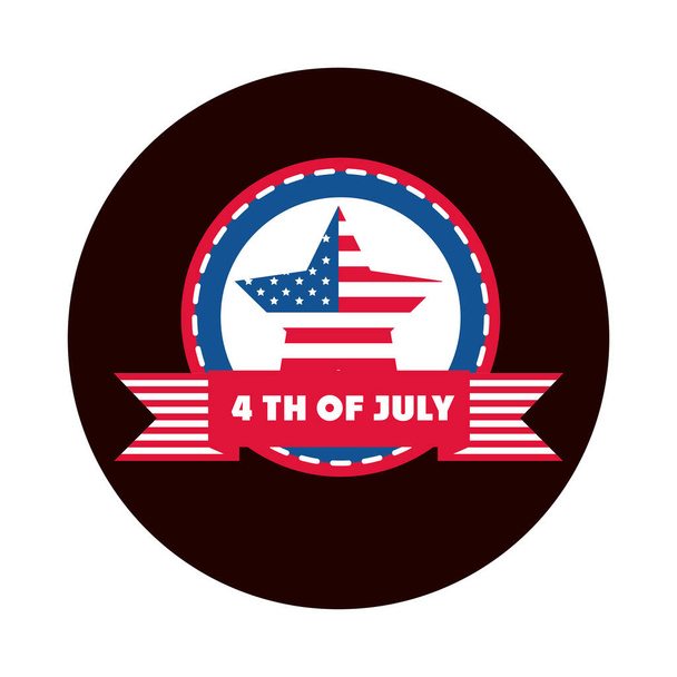 4η Ιουλίου ημέρα ανεξαρτησίας, αμερικανικό αυτοκόλλητο αστέρι σημαία μπλοκ banner και επίπεδη στυλ εικονίδιο - Διάνυσμα, εικόνα