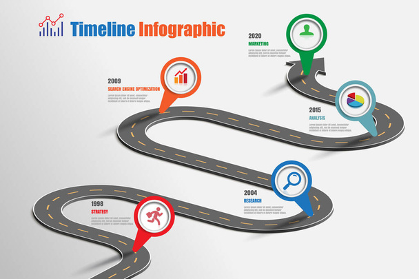 Business road map timeline infographic template with pointers designed for abstract background milestone modern diagram process technology digital marketing data presentation chart Illustrazione vettoriale
 - Vettoriali, immagini