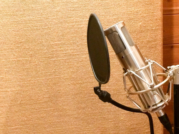 Microphone professionnel en cabine de studio d'enregistrement de musique
 - Photo, image