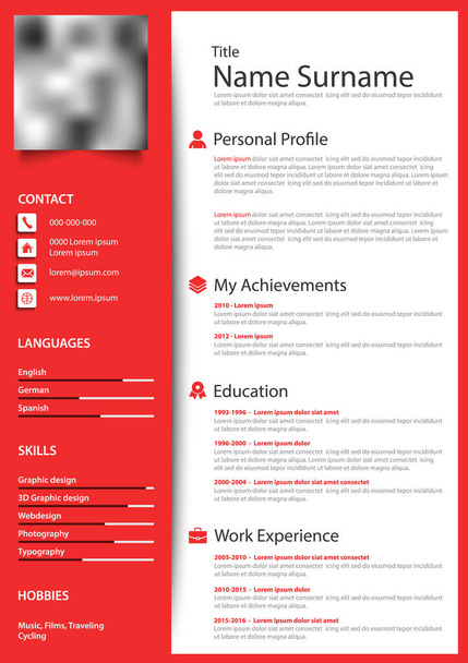 Professionele persoonlijke cv cv in rood wit design template vector eps 10 - Vector, afbeelding