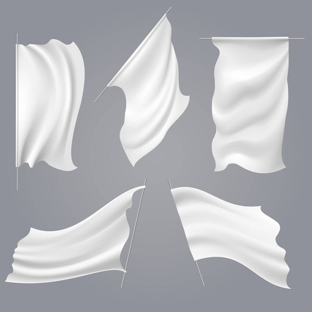Realistic white flag mockups - Vector, Image