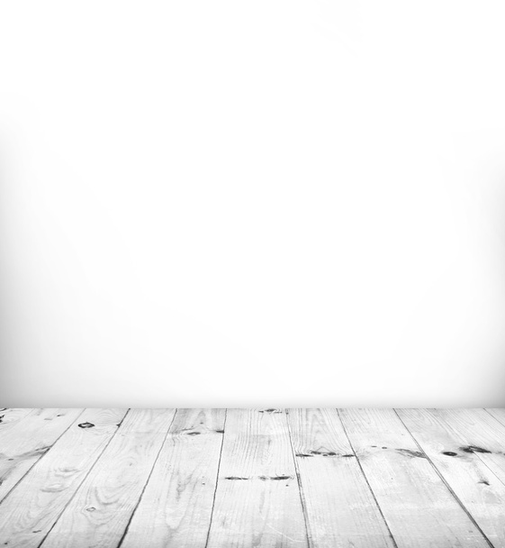 White room with white wood floor - Фото, зображення