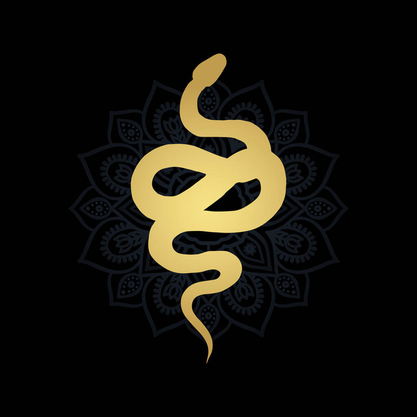 Golden silhouette of a snake and gradient design mandala vector illustration sketch tattoo - Vector, Image